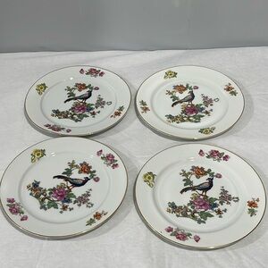 Vintage Epiag Czechoslovakia 8” salad Plates Royal Peacock Flowers set of 4